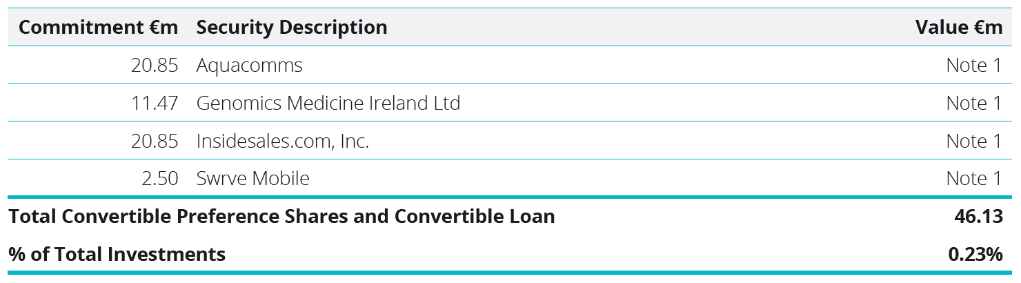 Convertible Preference Shares and Convertible Loan Table