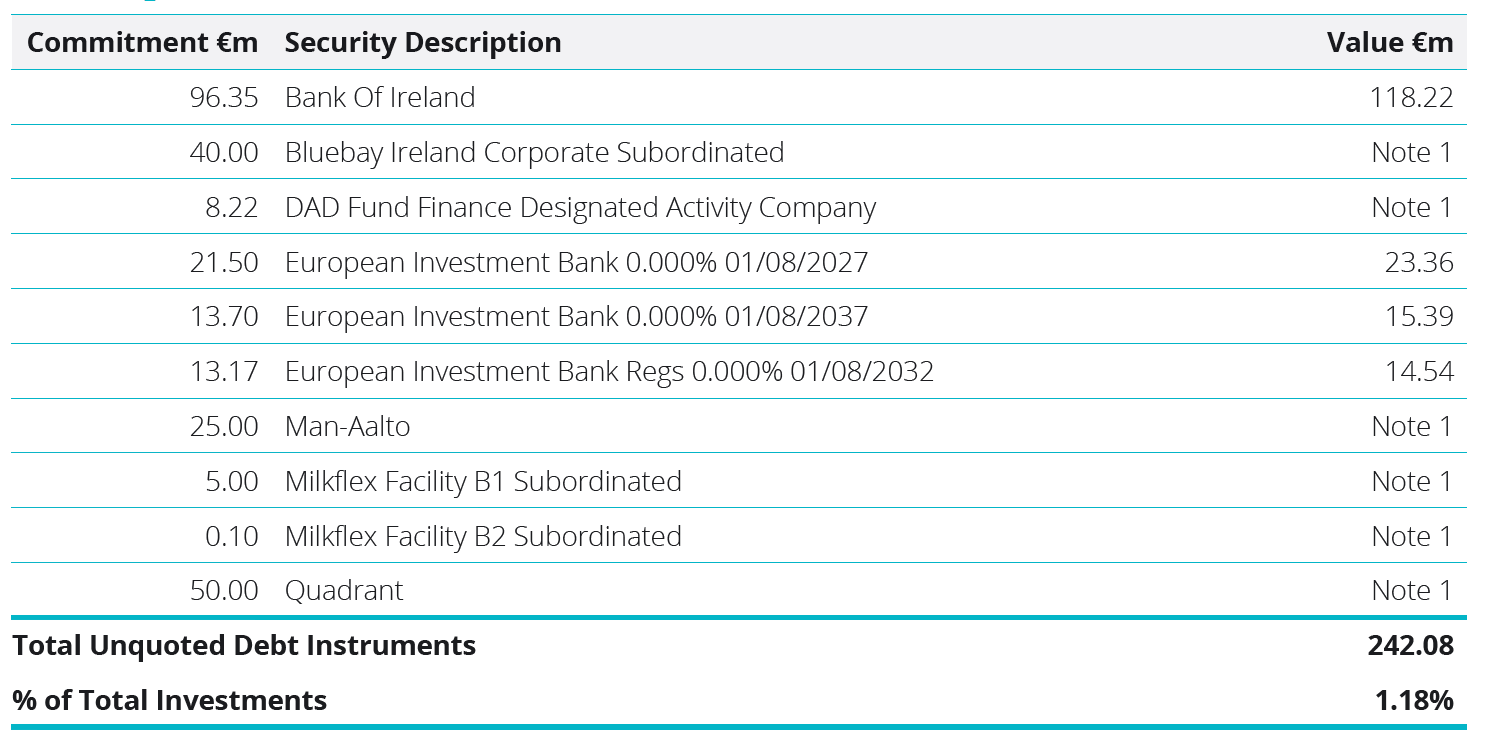 Unquoted Debt Instruments Table